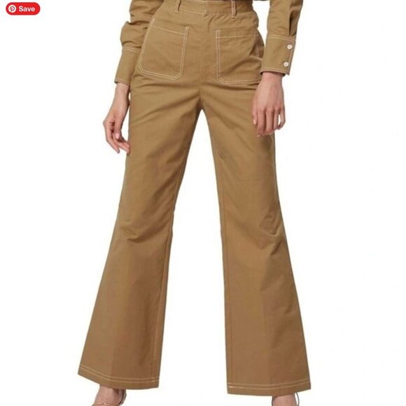 Mossman All Eyes On You Pant Tan Khaki High Rise Flare Wide Leg Office Neutral - Picture 14 of 14
